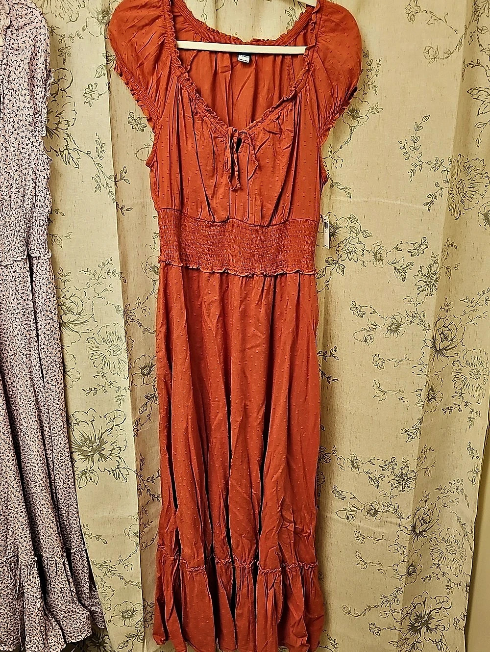 Old Navy Waist-Defined Tie-Front Midi Dress In Coral Medium Tall